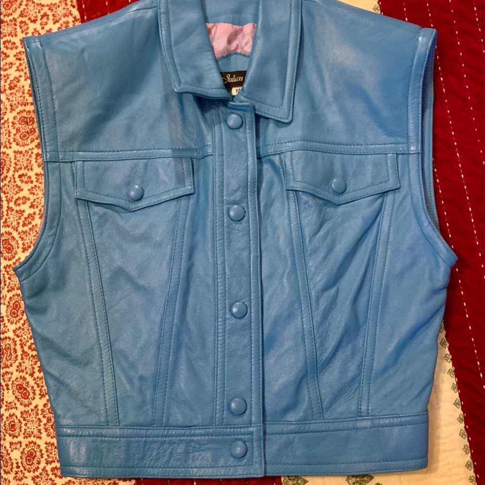 Genuine Leather Light Blue Vest